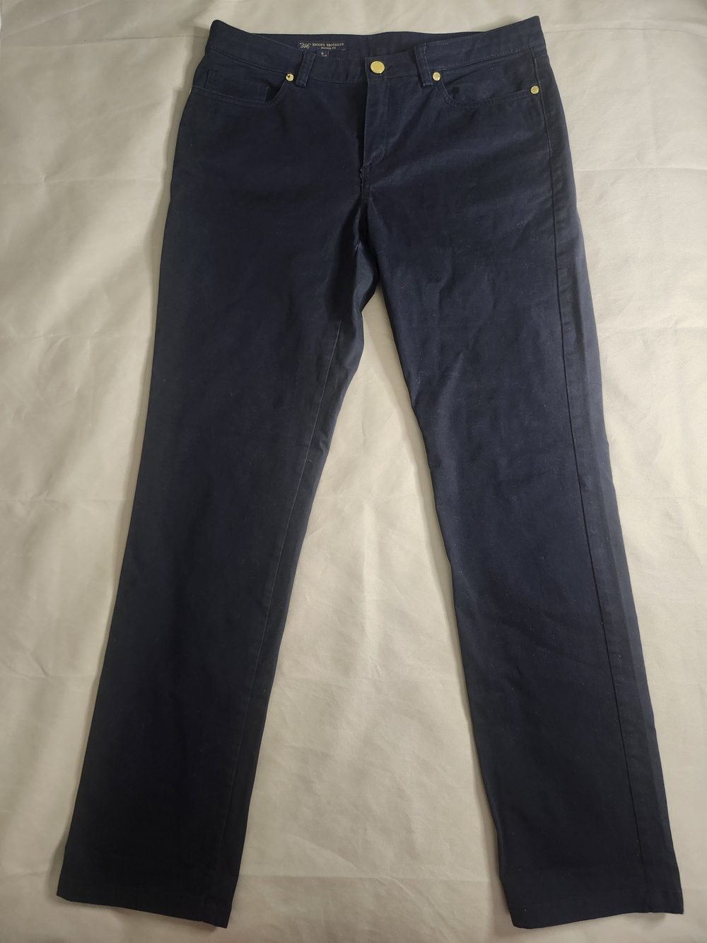 Brooks Brothers Navy Straight-Leg Chinos with Gold Rivet Accents